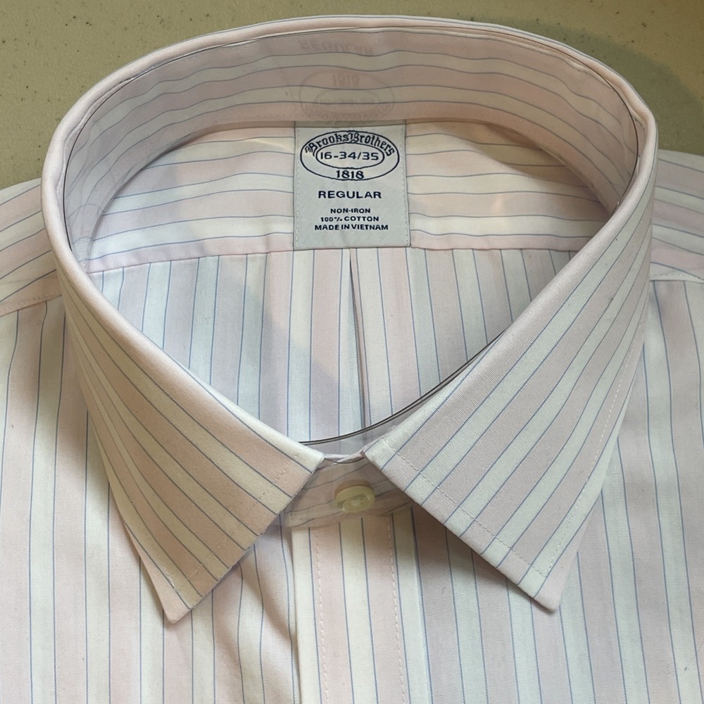 NWT Brooks Brothers 1818 Button Down Shirt Mens 16 34/35 100% Cotton Pink Stripe - Picture 3 of 11